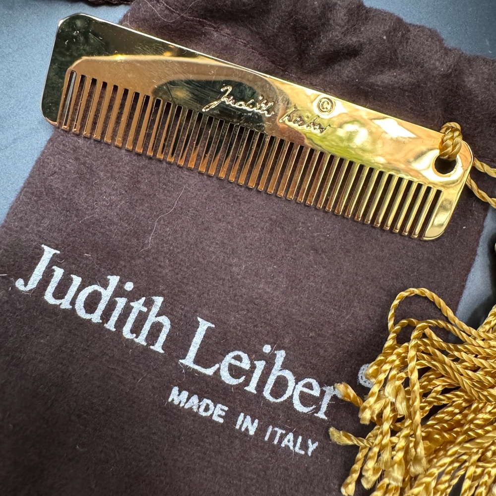 Judith Leiber Gold Comb with Brown Pouch - Picture 2 of 8